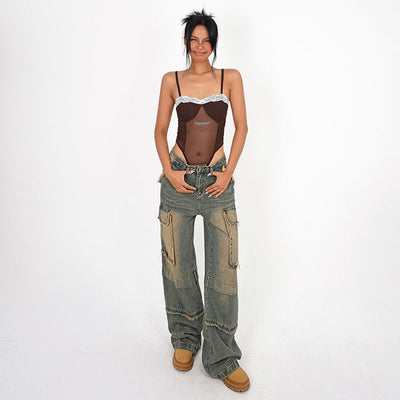 Jumpsuit Floral con Tirantes Acolchados y Encaje Mesh - Image 4