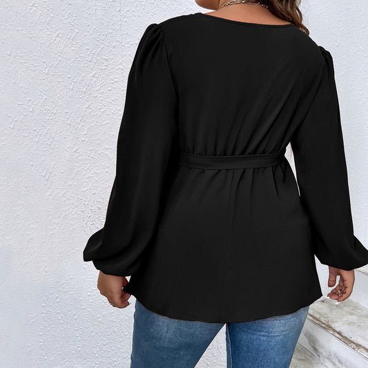 Blusa Slim con Cuello V y Mangas Farol para Mujer - Image 2