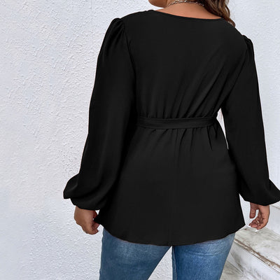 Blusa Slim con Cuello V y Mangas Farol para Mujer - Image 2