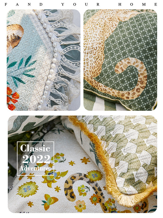 Funda de Cojín Chenille Acolchada con Estampado Tropical - Image 2
