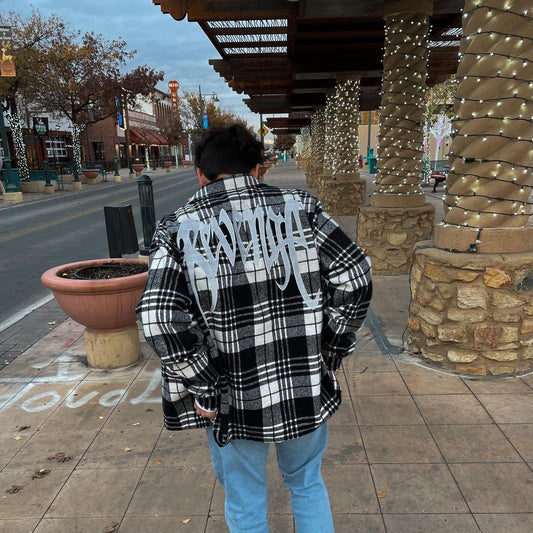 Camisa Suelta Cuadros con Bordado y Cierre