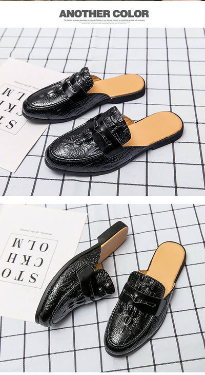 Zapatos de Cuero Semiabiertos con Patrón Cocodrilo para Hombre - Image 12