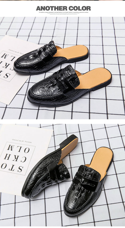 Zapatos de Cuero Semiabiertos con Patrón Cocodrilo para Hombre - Image 12