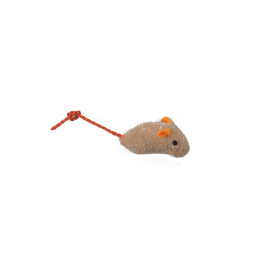 Three plush catnip mouse toys in beige, light gray, and cream, with colorful string tails, on a cartoon-illustrated cardboard backing. - Image 5