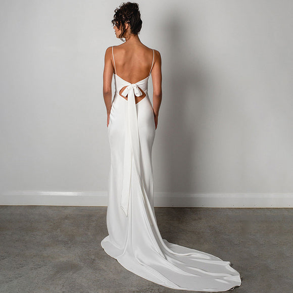 Vestido de Novia Satén Francés Ligero con Escote Cruzado