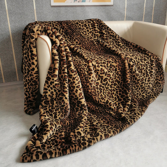 Manta de Lana Artificial con Estampado Leopardo - Cobertor de Poliéster Degradado Marrón - Image 2