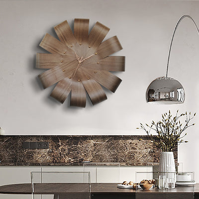 Reloj Decorativo de Pared con Pétalos - Chapado en Madera Maciza - Image 5