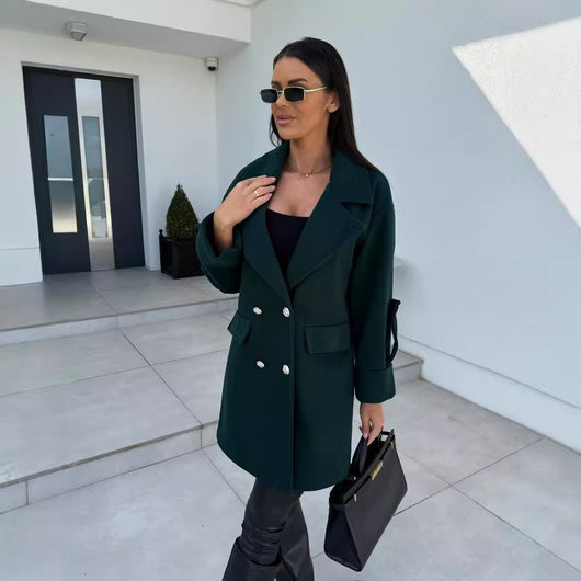 Abrigo de Lana con Cuello H Elegante para Desplazamientos Diarios - Image 2