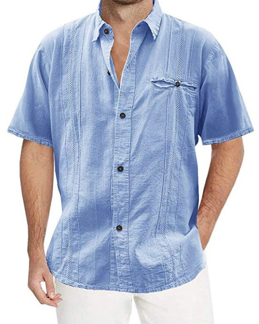 Cardigan de Lino Manga Corta para Hombre - Colores Sólidos