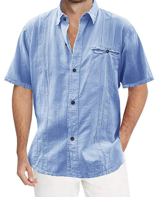 Cardigan de Lino Manga Corta para Hombre - Colores Sólidos