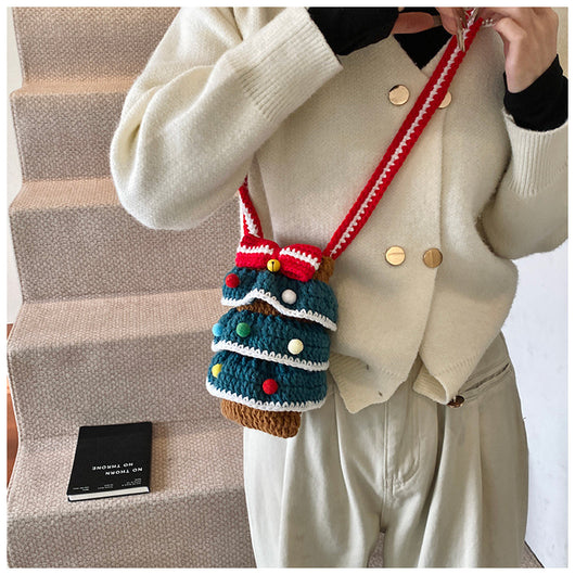 Bolso Cuadrado Navideño de Punto con Árbol de Navidad y Bloques de Color - Image 10