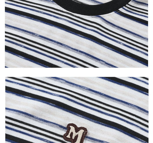 Camiseta Holgada Artística de Rayas para Hombre - Estilo Juvenil Fresco - Image 17
