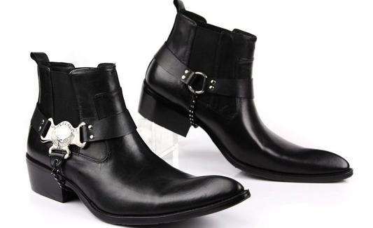 Botas Cortas Motociclista Hombre Punta Afilada Cuero Transpirable Estilo Británico - Image 2