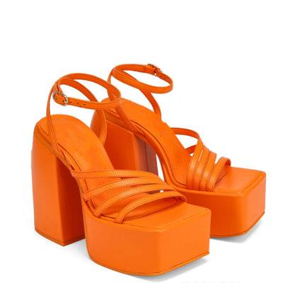 Sandalias de Tacón Grueso Plataforma Punta Cuadrada Color Sólido - Image 6