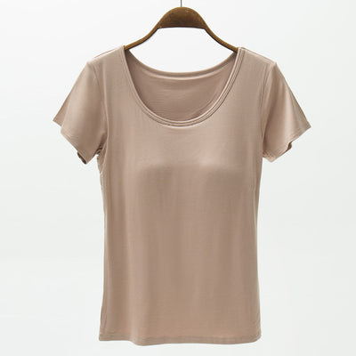 Camiseta Modal Mujer Manga Corta con Refuerzo de Pecho Color Sólido - Image 8