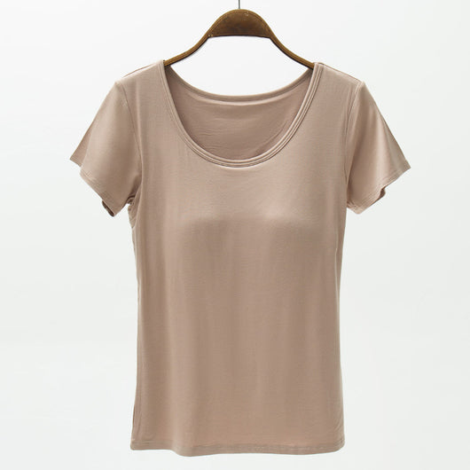 Camiseta Modal Mujer Manga Corta con Refuerzo de Pecho Color Sólido - Image 8