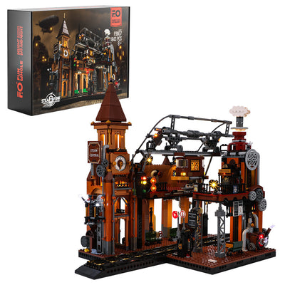 Maqueta de Estación de Tren Steampunk con Bloques de Construcción y Luz LED - Image 9