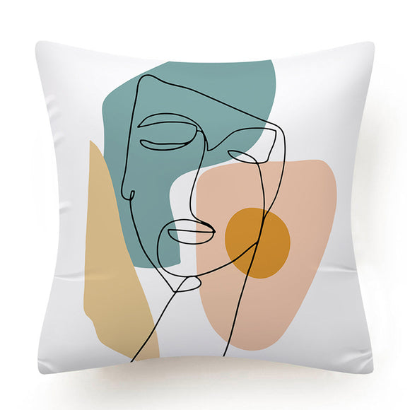 Funda de Almohada de Lino Minimalista Moderna con Arte Abstracto