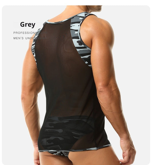 Playera de Yoga Deportiva para Hombre con Malla y Bloques de Color - Image 10