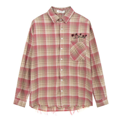 Camisa Cuadros Americana Retro para Hombre - Primavera y Otoño