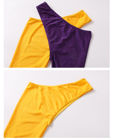 Pantalones Bicolor de Pierna Dividida con Acabado Brillante - Image 15