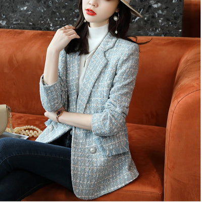 Blazer Corto de Lana a Cuadros para Mujer - Image 8