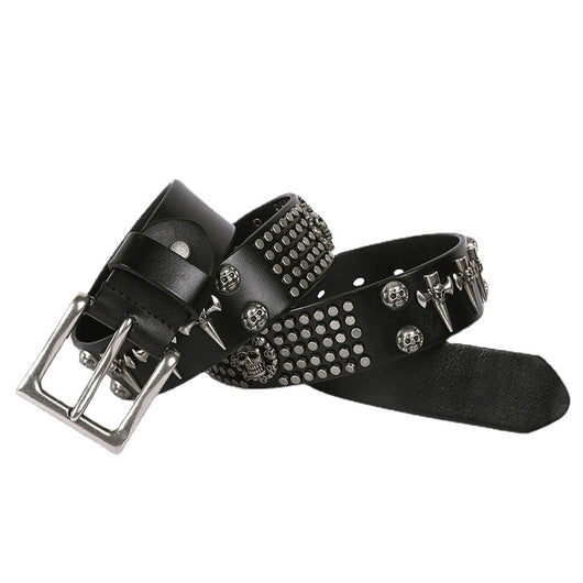 Cinturón de Cuero Genuino para Hombre con Calavera - Estilo Punk Versátil - Image 6