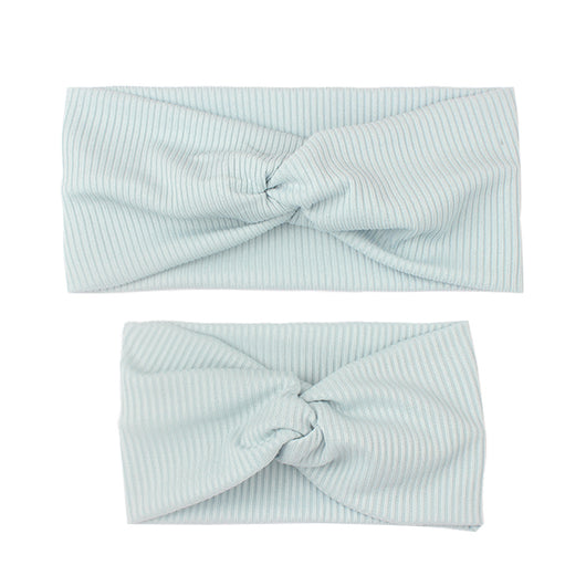 Matching dusty rose ribbed knit headbands with a twisted knot, one for an adult and one for a child. - Image 15