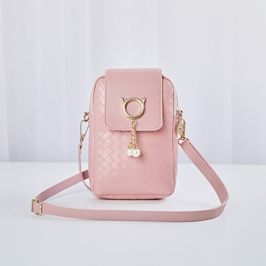 Bolsa Bandolera Tejida para Celular con Borla de Perlas - Image 8