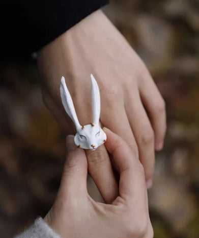 Anillo de Zorro de Cerámica Platinado Artesanal para Hombre y Mujer - Image 8