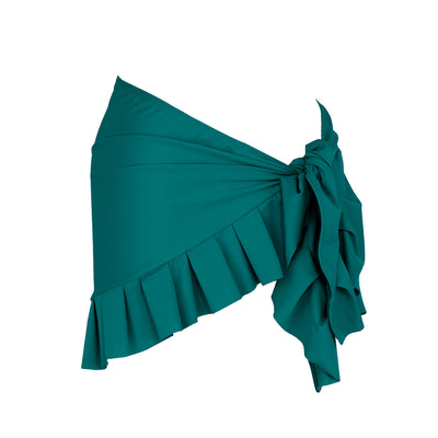 Black one-shoulder ribbed one-piece swimsuit with a ruffled blue and black strap, ideal for women's swimwear. - Image 9