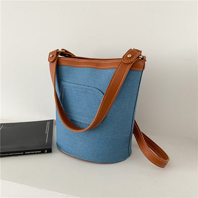 Bolsa Bucket de Denim con Costuras Reforzadas - Gran Capacidad Portátil - Image 3