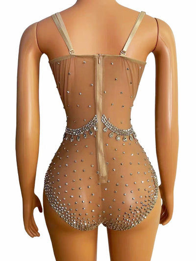 Jumpsuit de Lujo Mesh con Diamantes Completos y Escote Triangular - Image 4