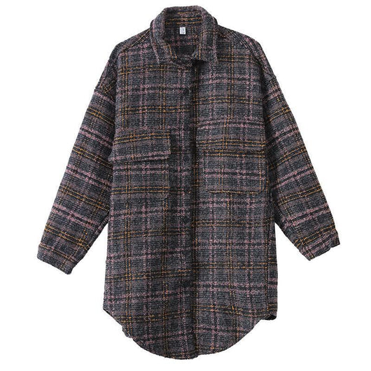 Chaqueta Camisa Cuadriculada Suelta de Lana Gruesa para Mujer - Image 6