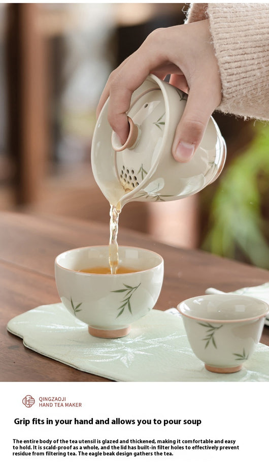 Juego de Té Portátil Bambú Pintado a Mano - Tetera y Taza Todo en Uno - Image 16
