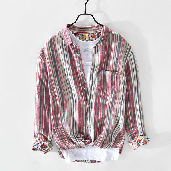 Camisa de Lino a Rayas para Hombre - Perfecta para Primavera y Verano