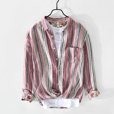 Camisa de Lino a Rayas para Hombre - Perfecta para Primavera y Verano - Image 2