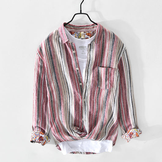 Camisa de Lino a Rayas para Hombre - Perfecta para Primavera y Verano - Image 2