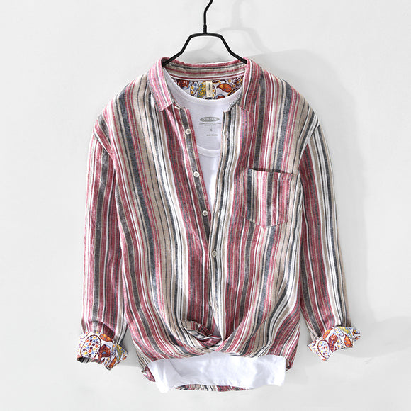 Camisa de Lino a Rayas para Hombre - Perfecta para Primavera y Verano