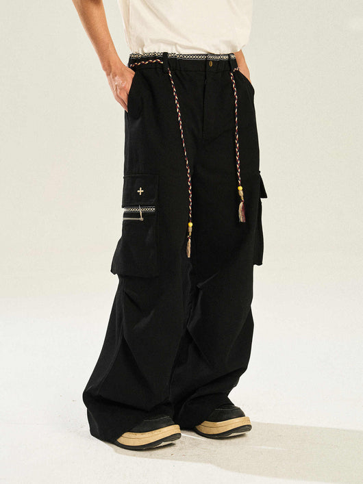 Pantalón de Trabajo Cintura con Lazo Pierna Recta Ancha - Image 11