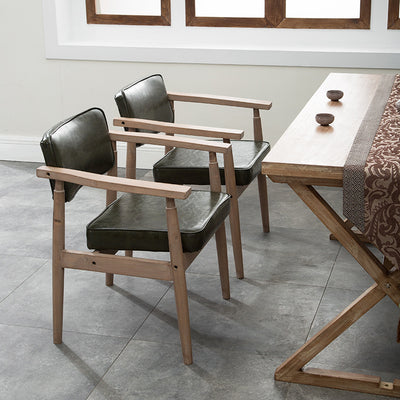Silla Retro de Madera Maciza con Respaldo y Reposabrazos para Café - Image 3