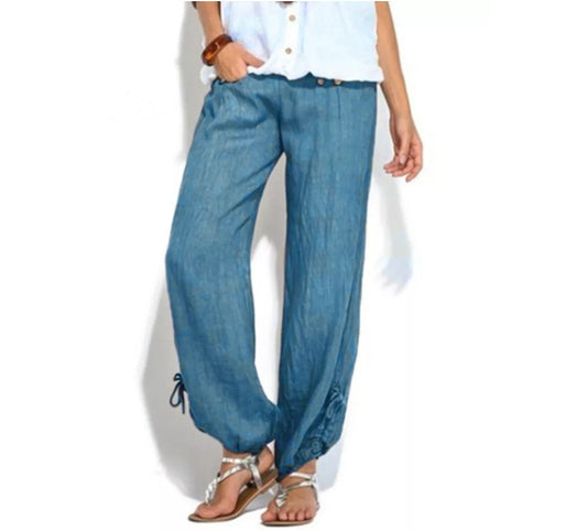 Pantalones Anchos Casuales con Botones Sueltos para Mujer - Image 3