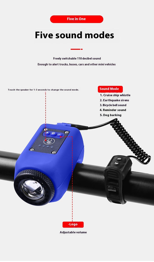 Luz Frontal con Claxon de Alta Potencia para Bicicleta - Recargable USB y Resistente al Agua - Image 16