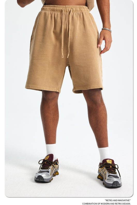 Shorts Deportivos de Algodón Puro Teñidos con Patrón Vintage Lavado - Image 40