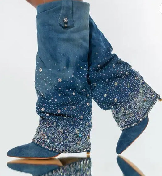 Botas Stiletto con Punta Afilada y Pedrería para Mujer - Image 9