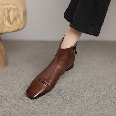 Botines de Cuero Genuino con Punta Cuadrada, Cierre Lateral y Tacón Robusto - Image 11