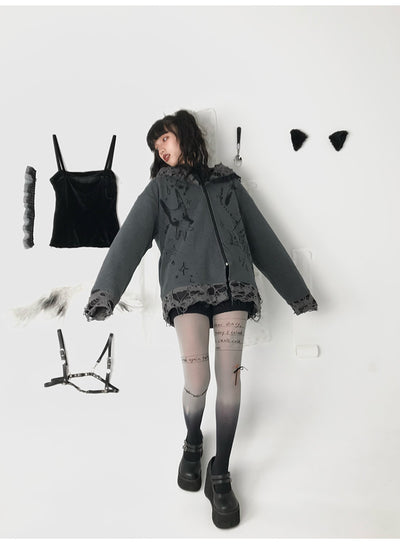 Sudadera con Capucha Desgarrada Dark Subculture - Image 34