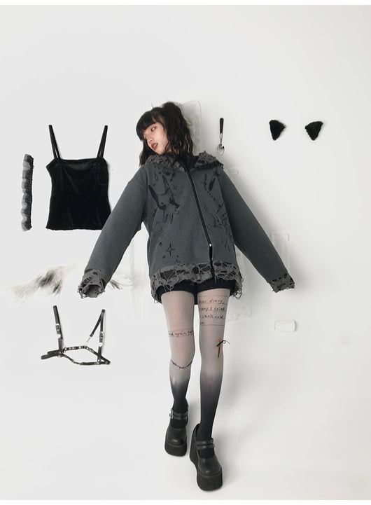 Sudadera con Capucha Desgarrada Dark Subculture - Image 34