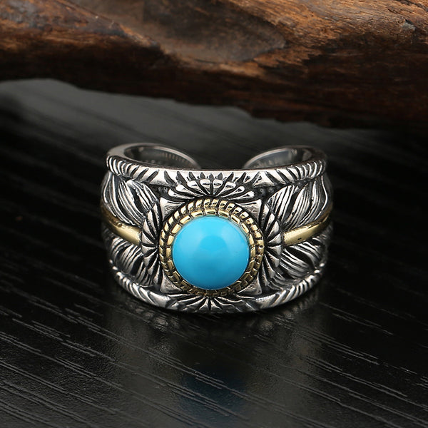 Anillo de Pluma Turquesa para Hombre - Diseño Exagerado y Audaz