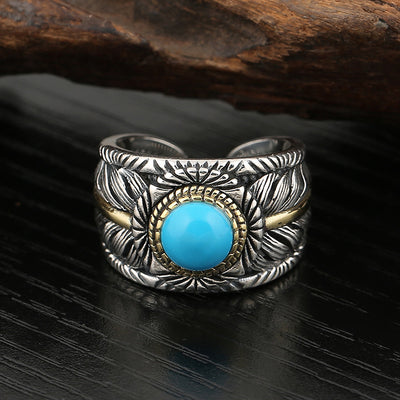 Anillo de Pluma Turquesa para Hombre - Diseño Exagerado y Audaz